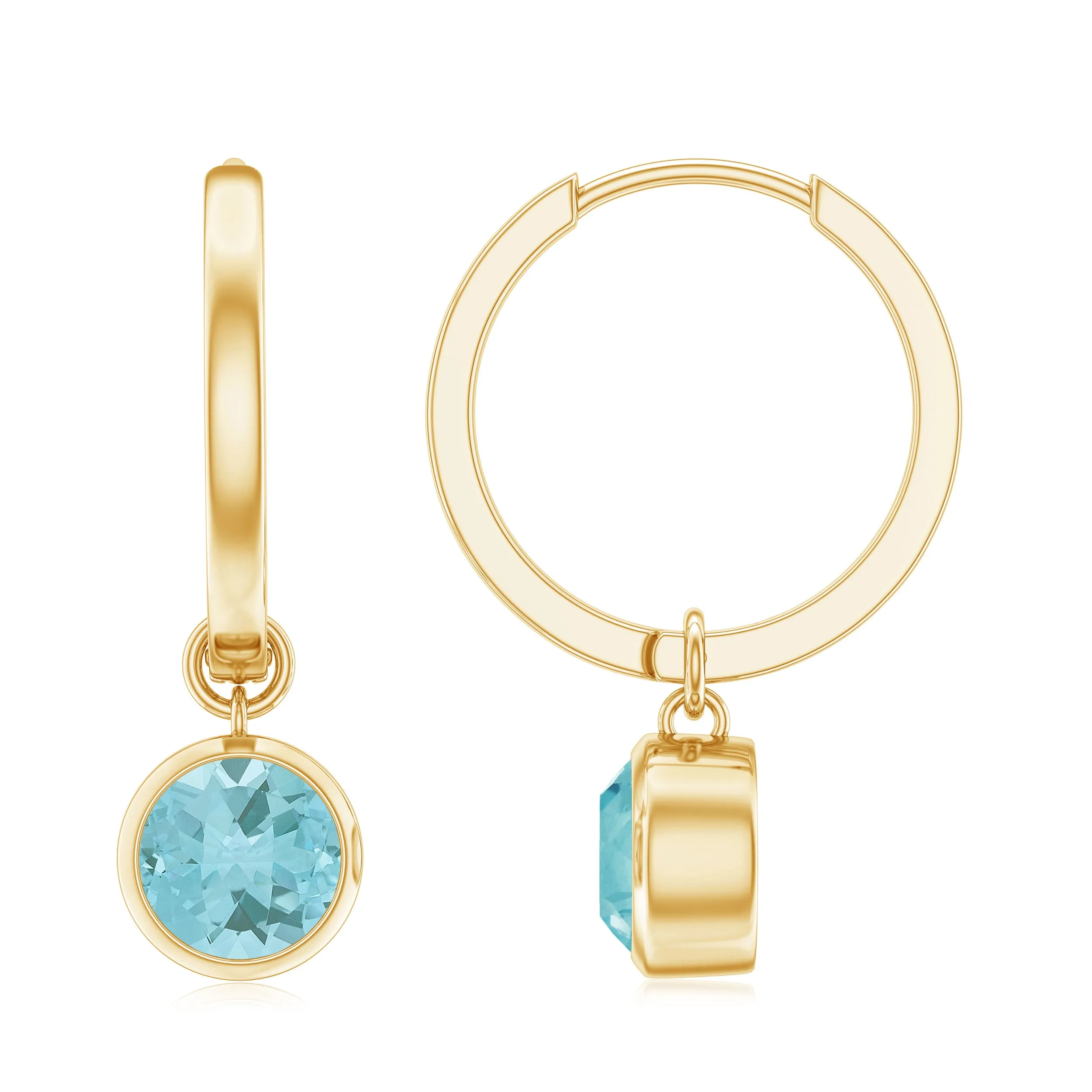 2.25 CT Bezel Set Sky Blue Topaz Hoop Drop Earrings in Gold