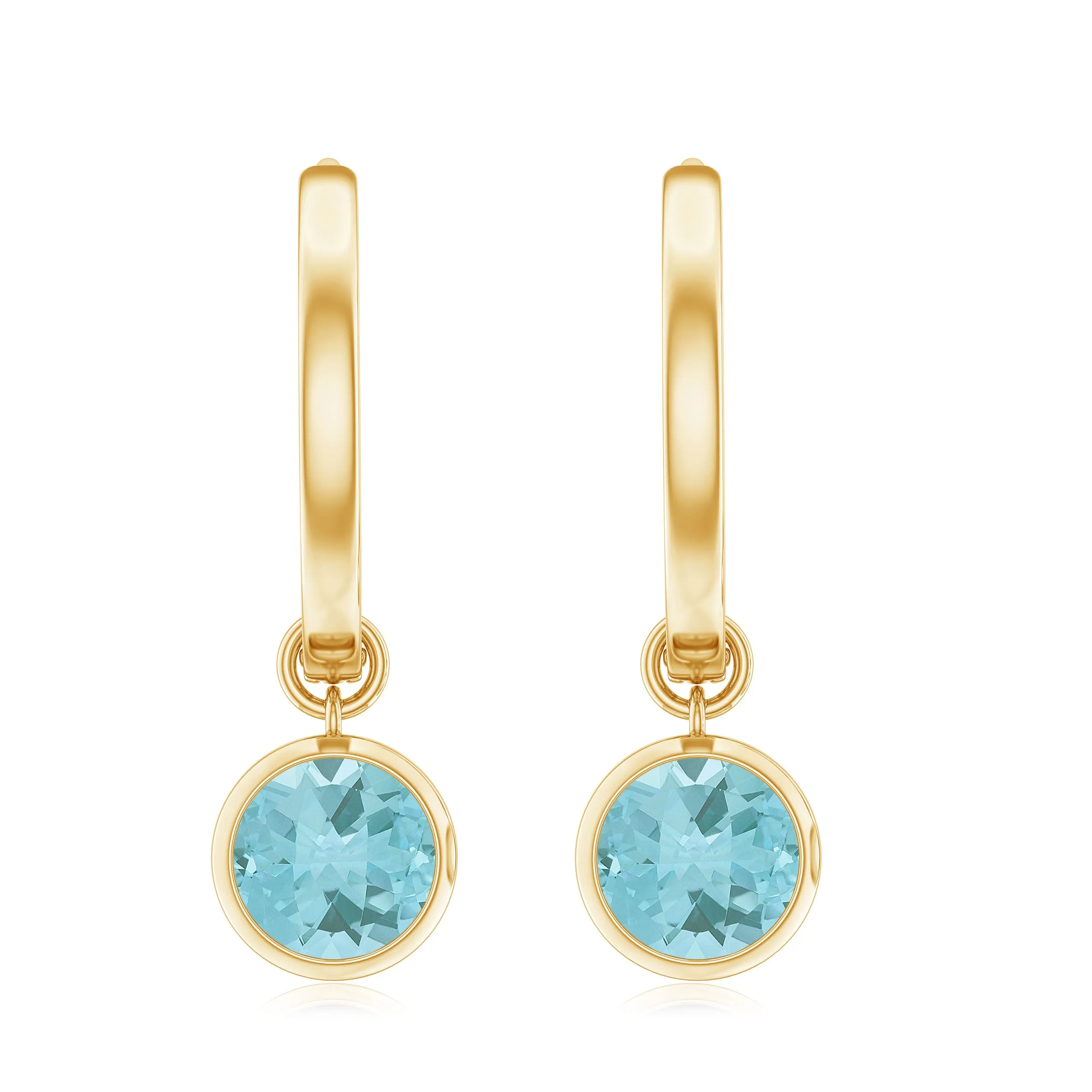 2.25 CT Bezel Set Sky Blue Topaz Hoop Drop Earrings in Gold