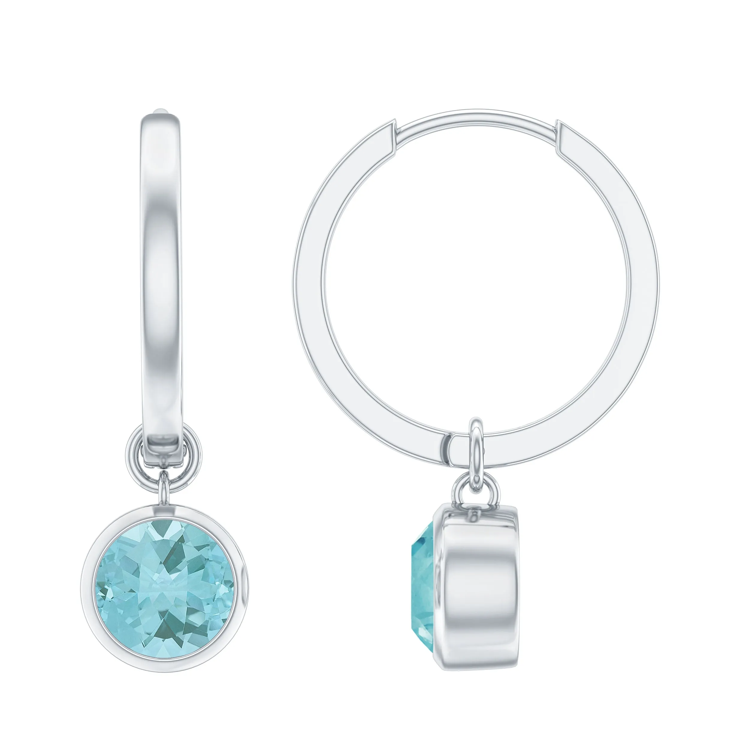 2.25 CT Bezel Set Sky Blue Topaz Hoop Drop Earrings in Gold