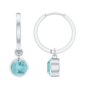 2.25 CT Bezel Set Sky Blue Topaz Hoop Drop Earrings in Gold