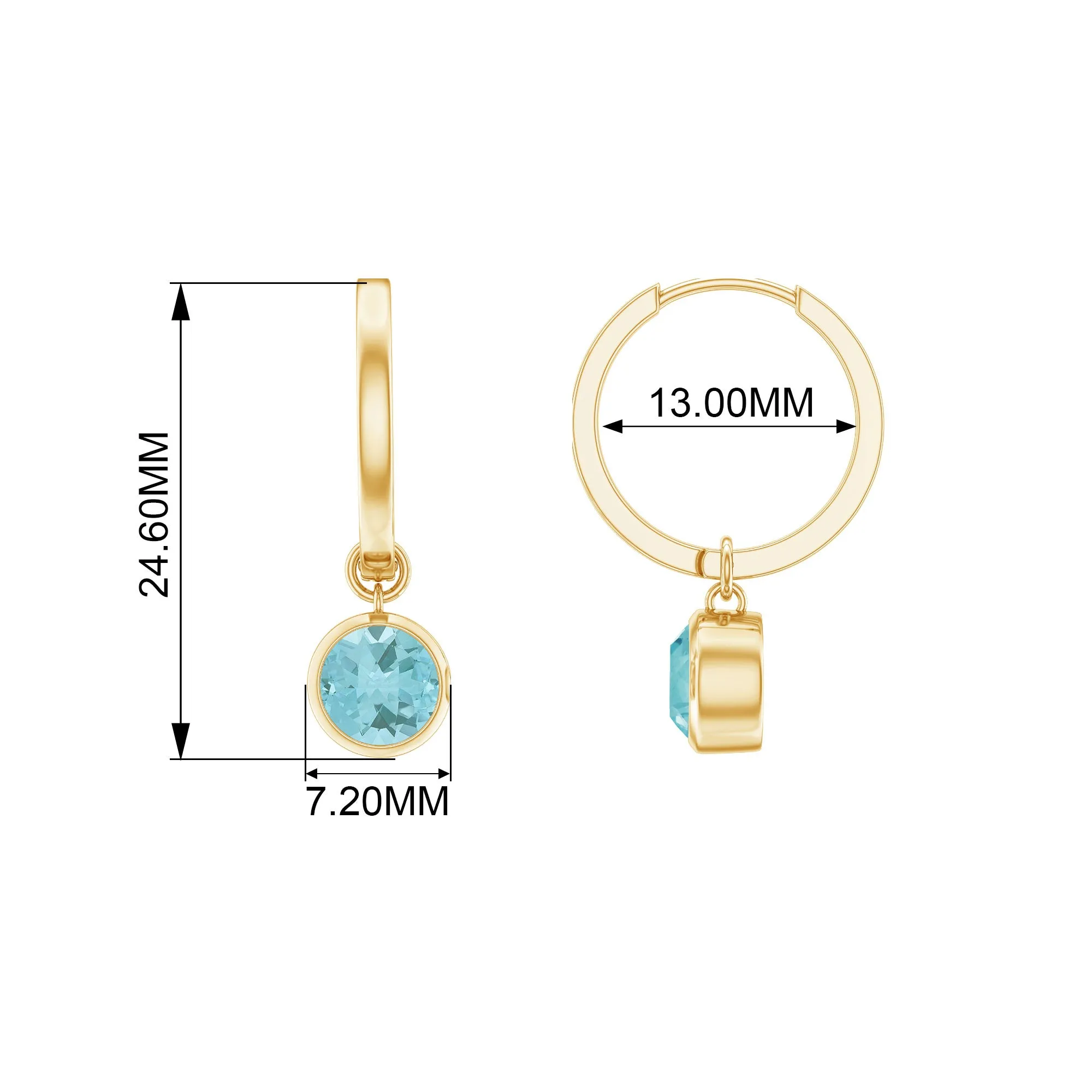 2.25 CT Bezel Set Sky Blue Topaz Hoop Drop Earrings in Gold