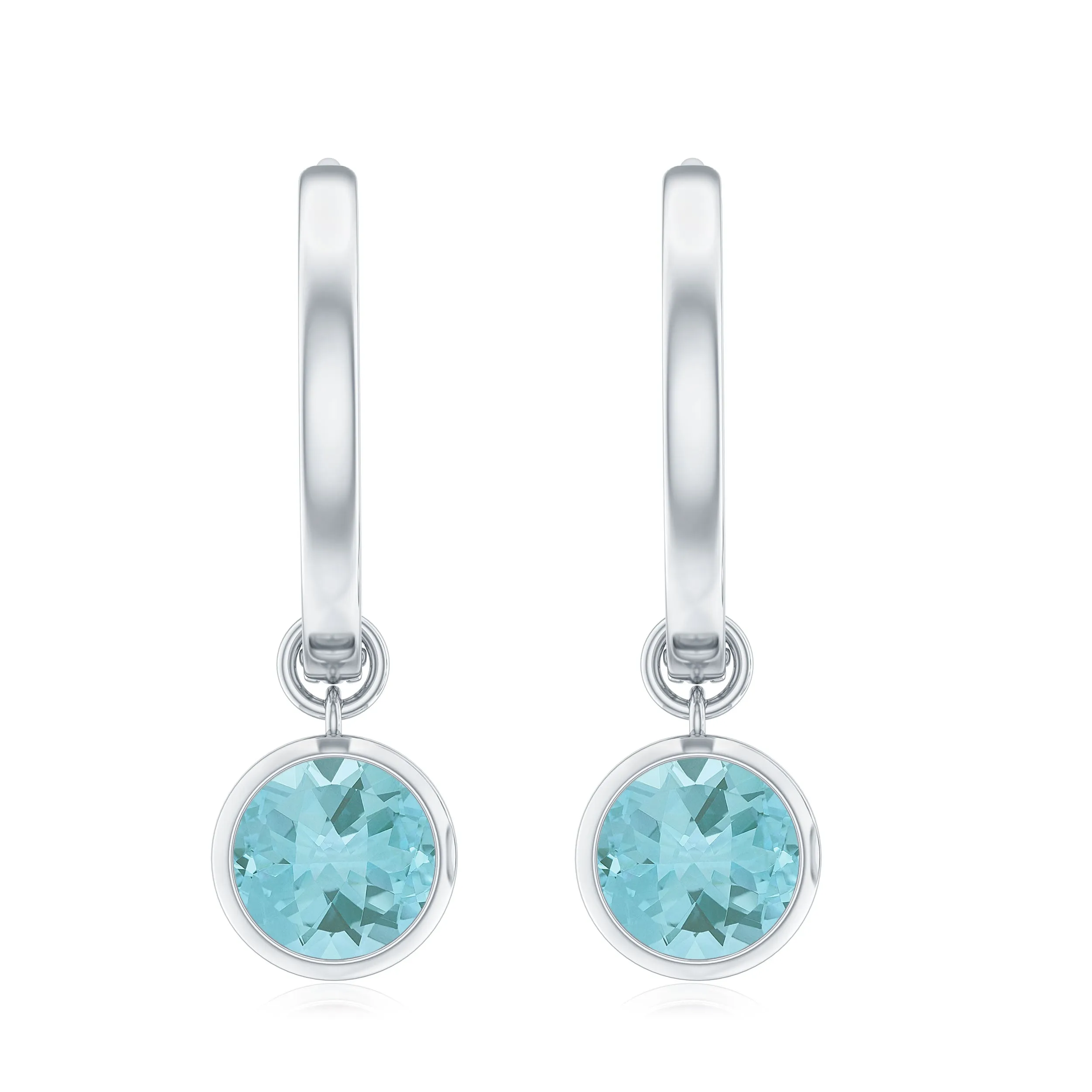 2.25 CT Bezel Set Sky Blue Topaz Hoop Drop Earrings in Gold