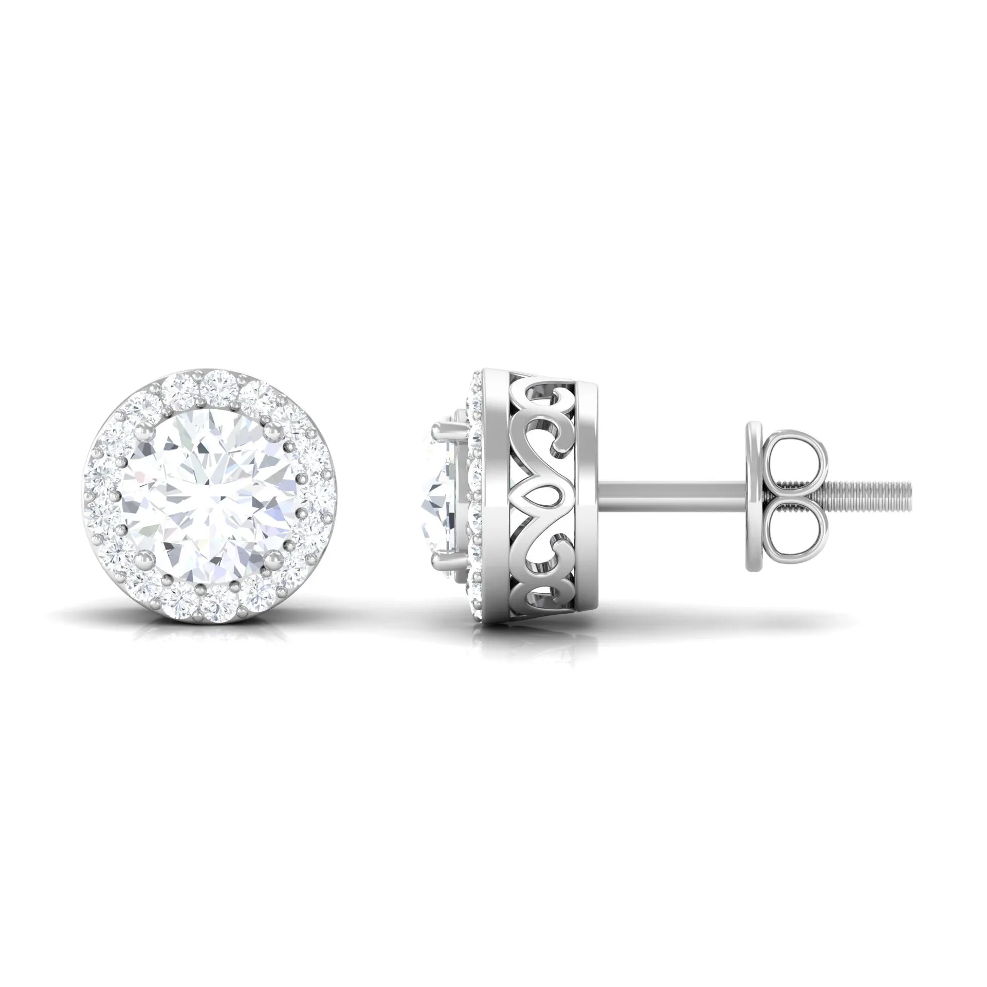 2.25 CT Round Zircon Halo Stud Earring in Gold
