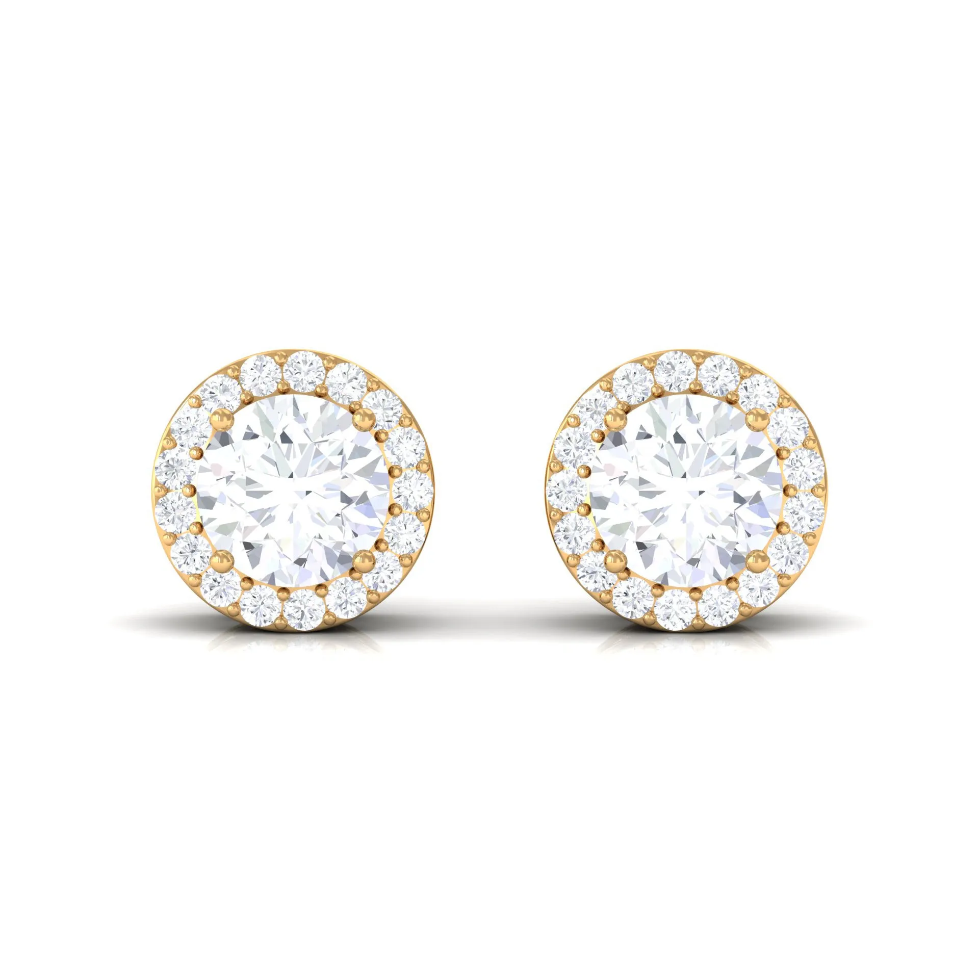 2.25 CT Round Zircon Halo Stud Earring in Gold