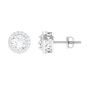 2.25 CT Round Zircon Halo Stud Earring in Gold