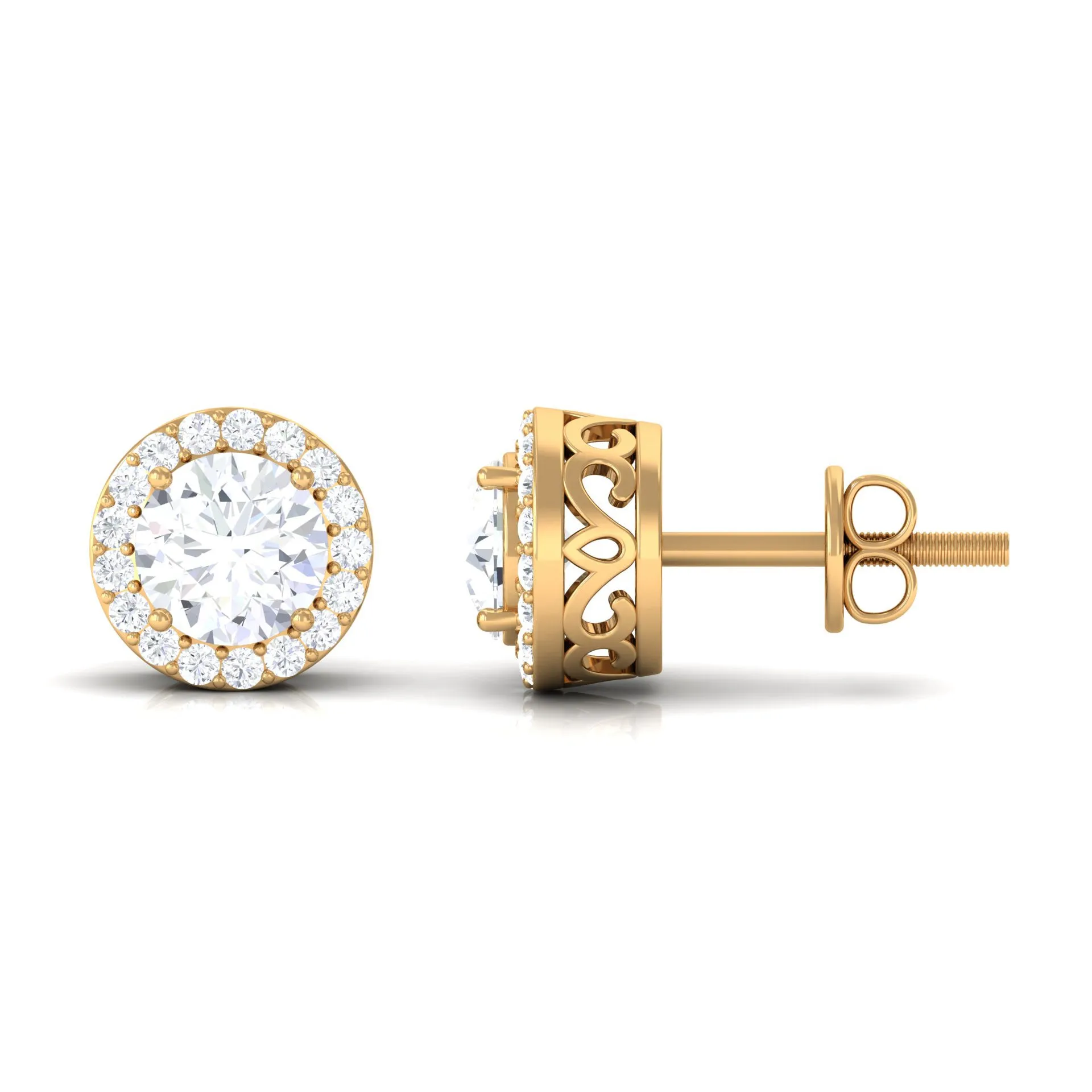 2.25 CT Round Zircon Halo Stud Earring in Gold