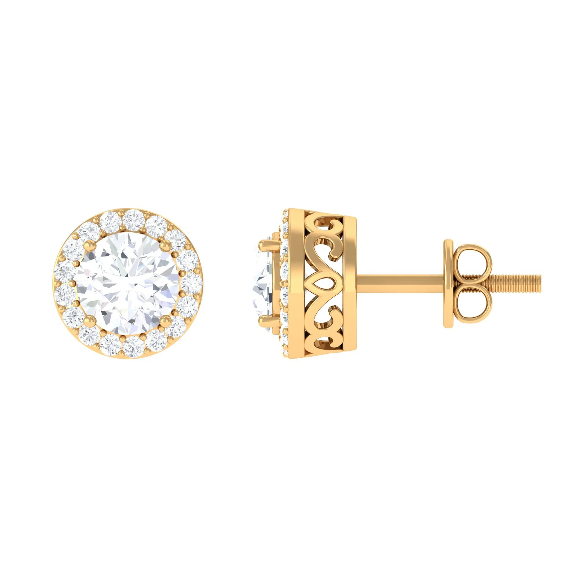 2.25 CT Round Zircon Halo Stud Earring in Gold