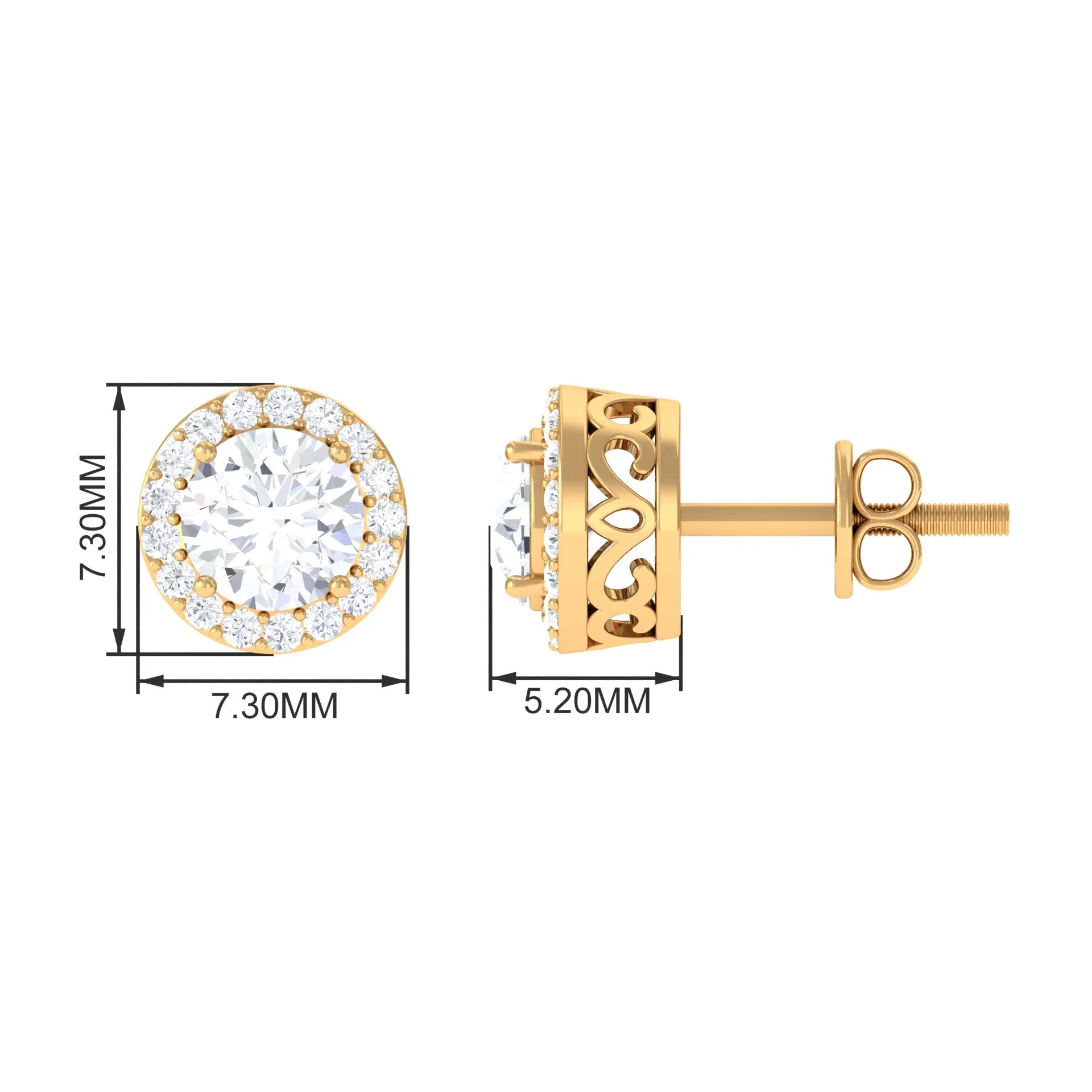 2.25 CT Round Zircon Halo Stud Earring in Gold