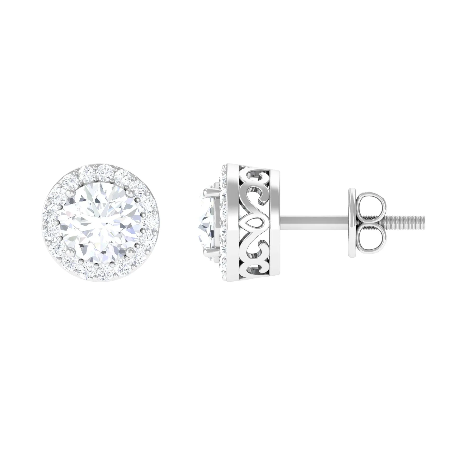 2.25 CT Round Zircon Halo Stud Earring in Gold