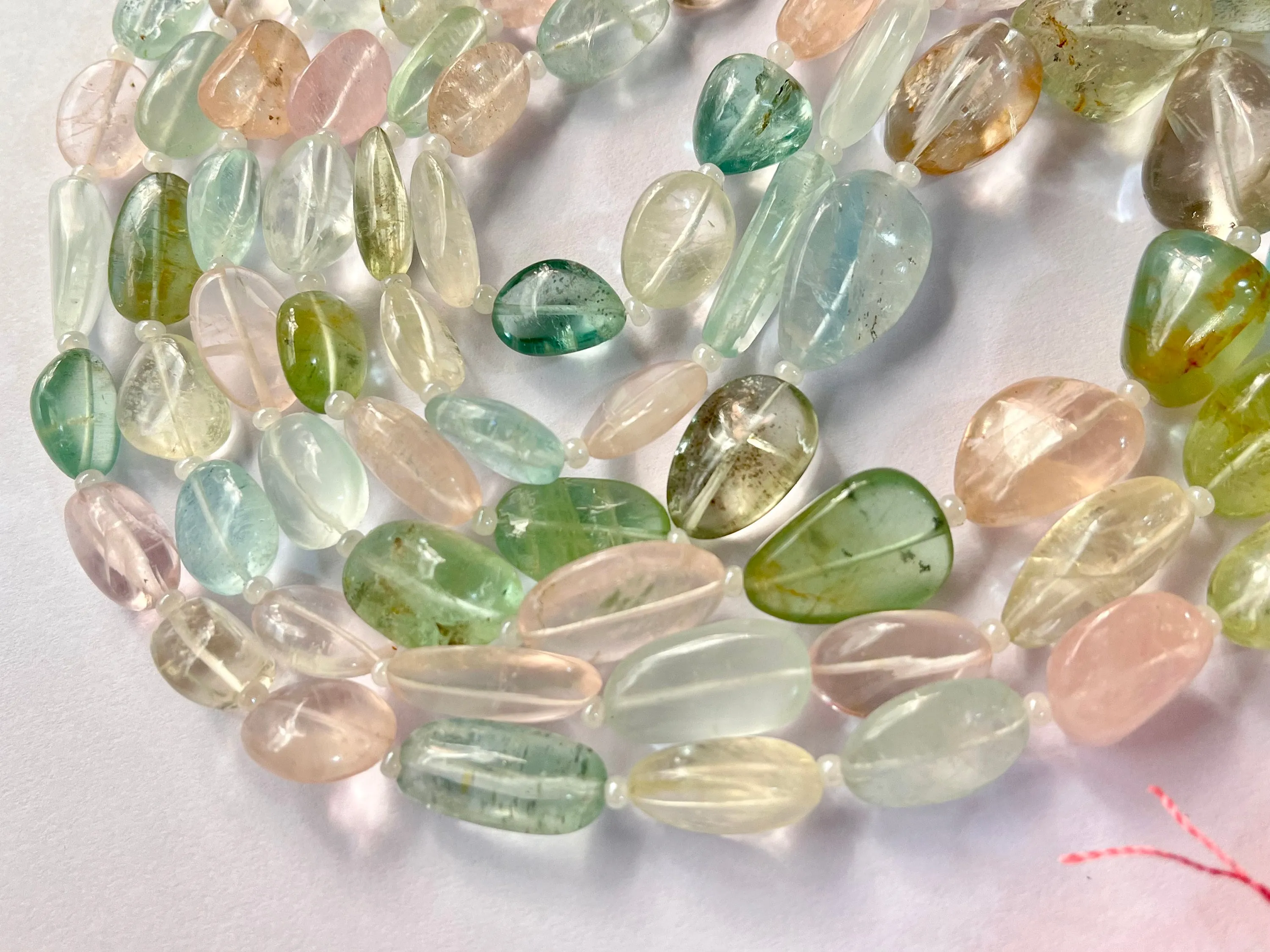3 Layers Natural Multi Aquamarine Smooth Tumble Shape Beads Necklace