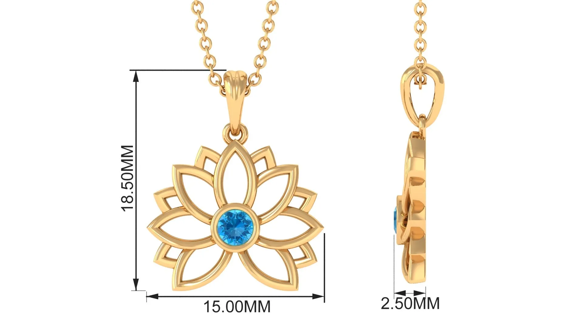 3 MM Solitaire Swiss Blue Topaz Lotus Flower Necklace For Women