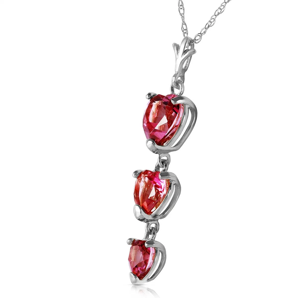 3.03 Carat 14K Solid White Gold Single Tendril Pink Topaz Necklace