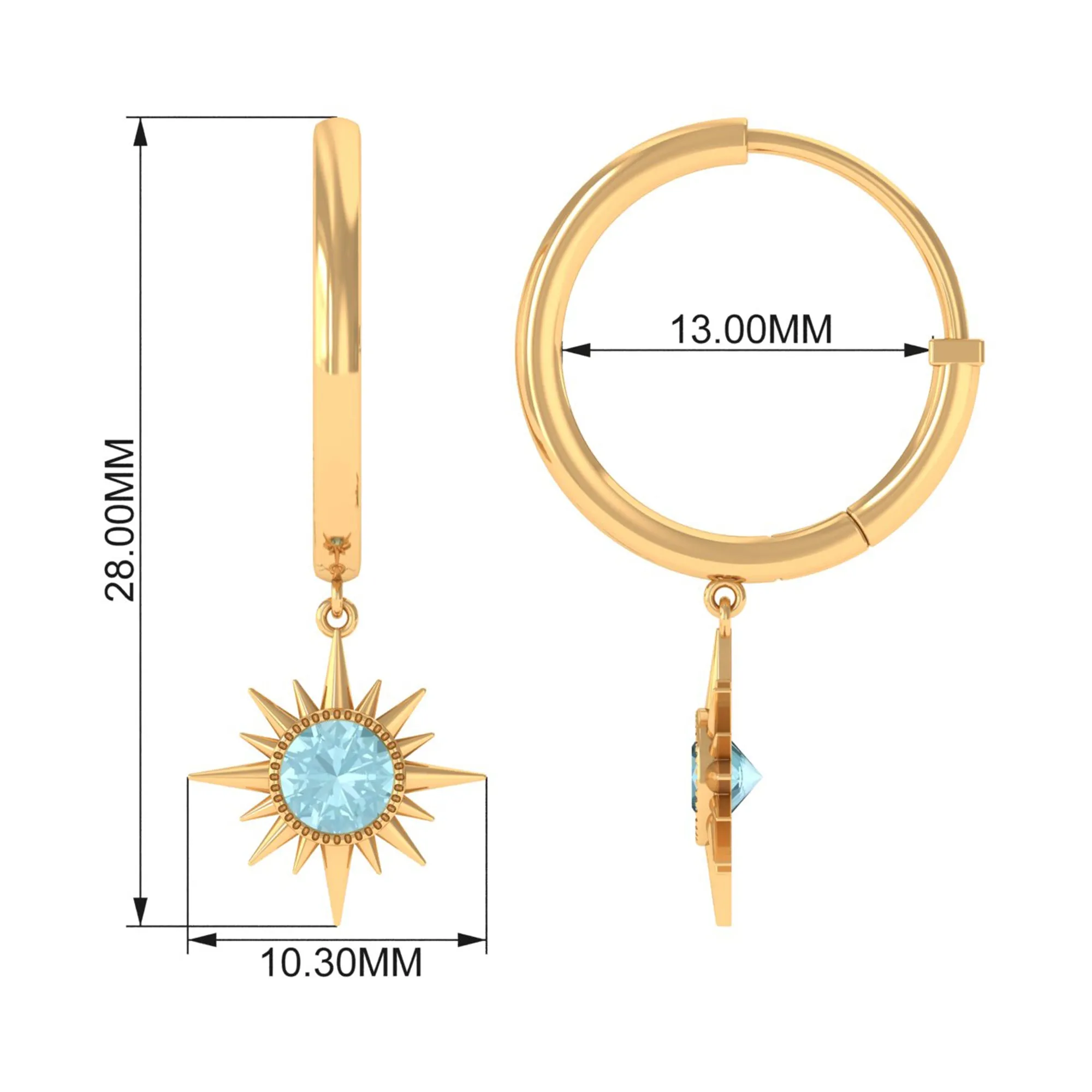 3/4 CT Milgrain Bezel Set Sky Blue Topaz Sunburst Drop Hoop Earrings