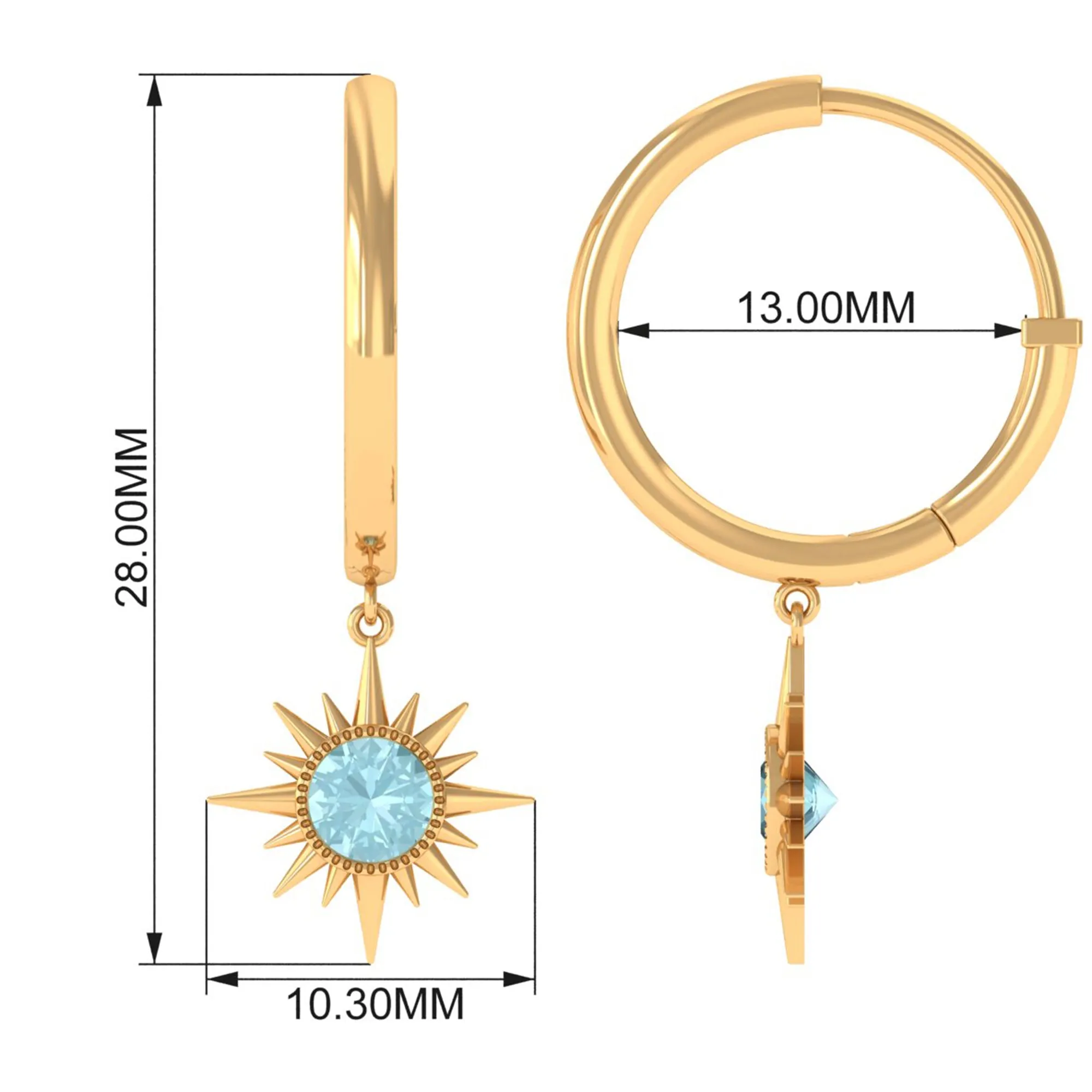 3/4 CT Milgrain Bezel Set Sky Blue Topaz Sunburst Drop Hoop Earrings