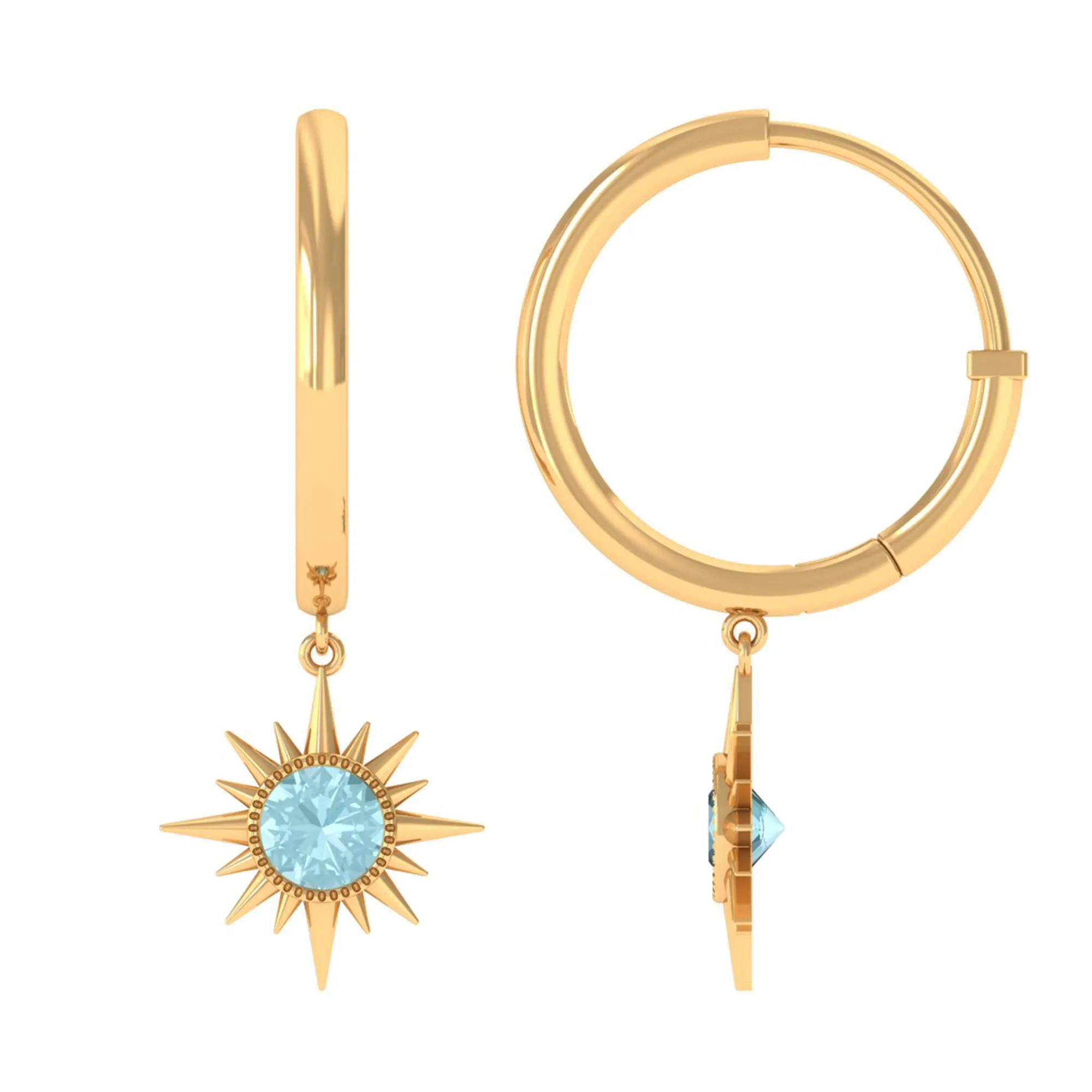 3/4 CT Milgrain Bezel Set Sky Blue Topaz Sunburst Drop Hoop Earrings
