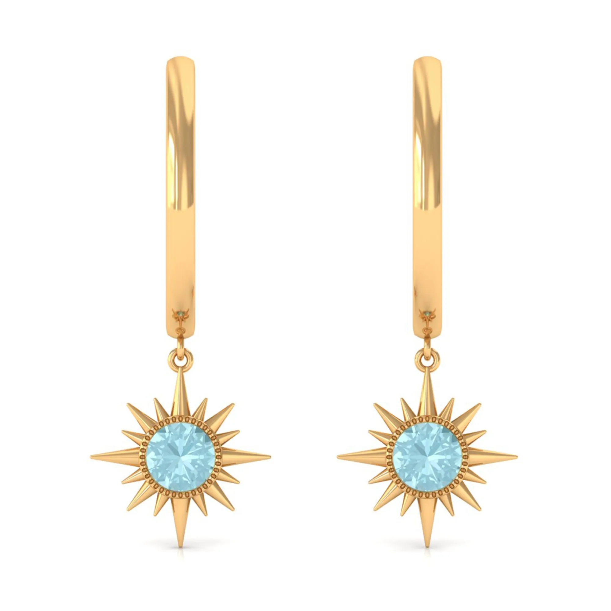 3/4 CT Milgrain Bezel Set Sky Blue Topaz Sunburst Drop Hoop Earrings