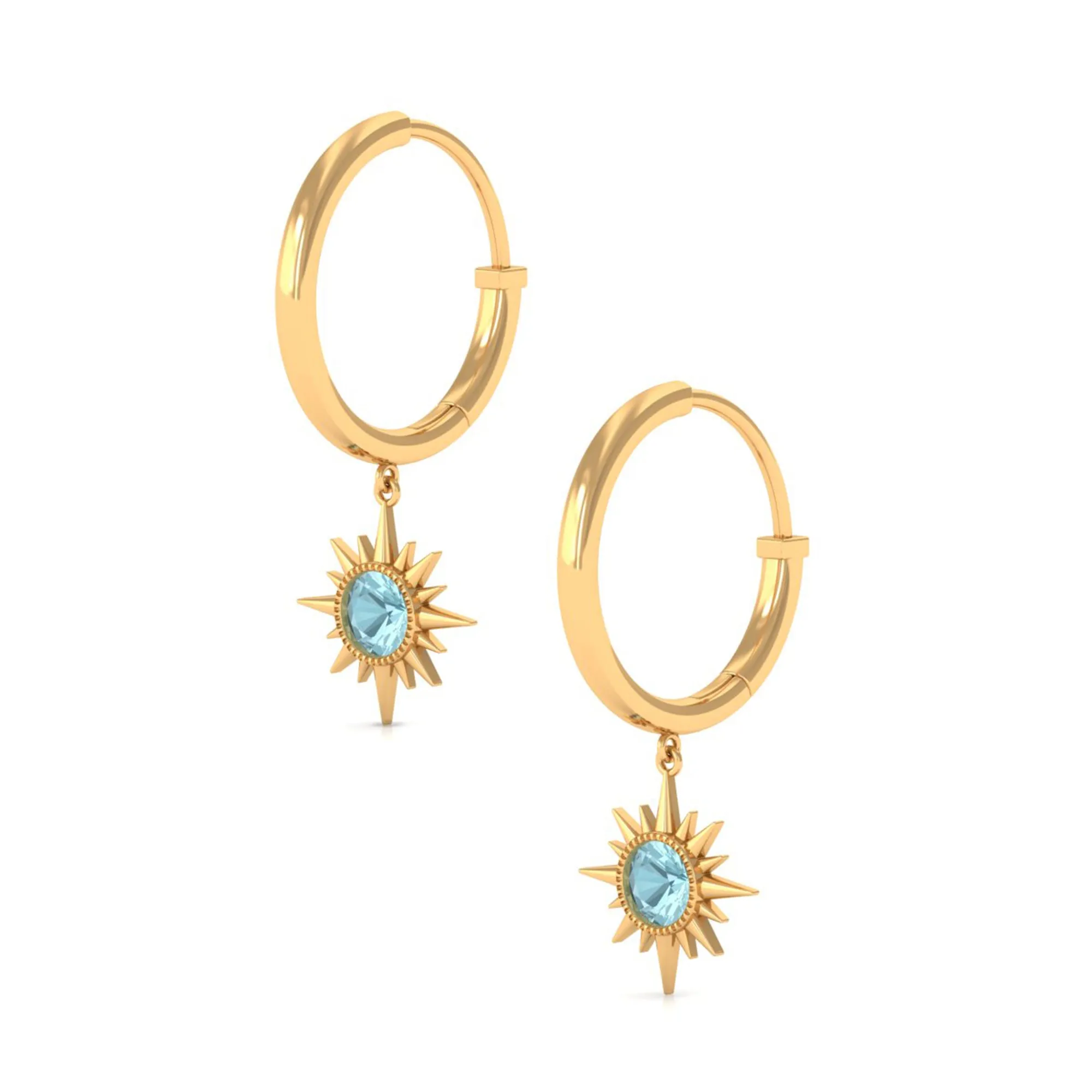 3/4 CT Milgrain Bezel Set Sky Blue Topaz Sunburst Drop Hoop Earrings