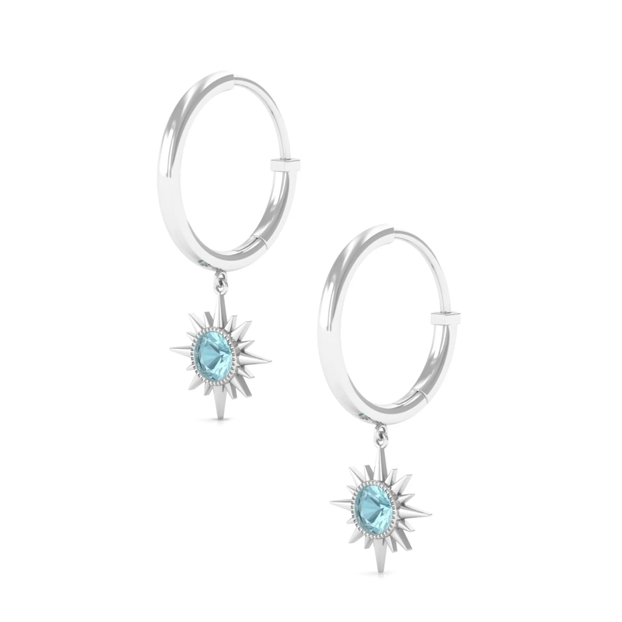 3/4 CT Milgrain Bezel Set Sky Blue Topaz Sunburst Drop Hoop Earrings