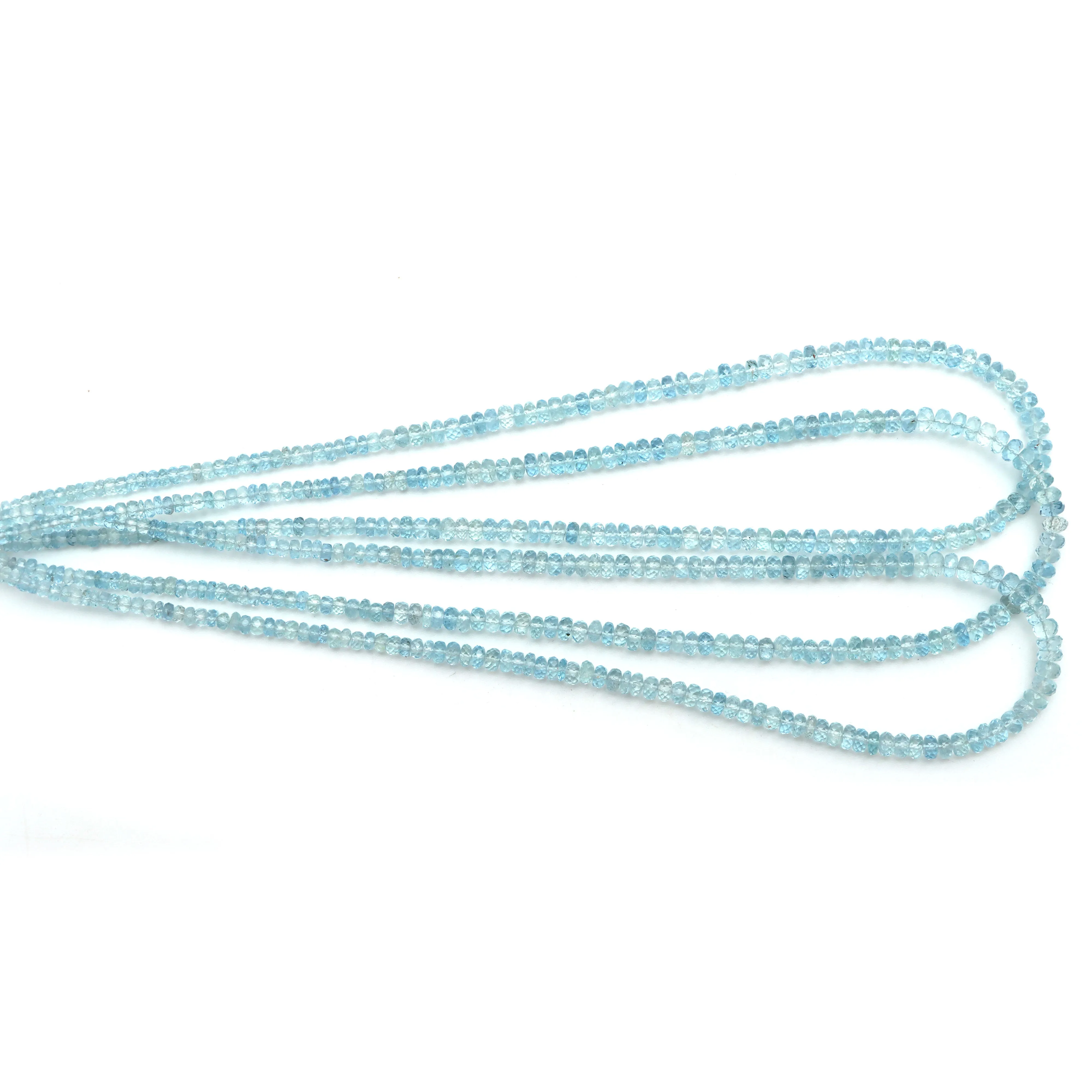 3mm - 5mm Aquamarine Faceted Rondelle Shape Beads