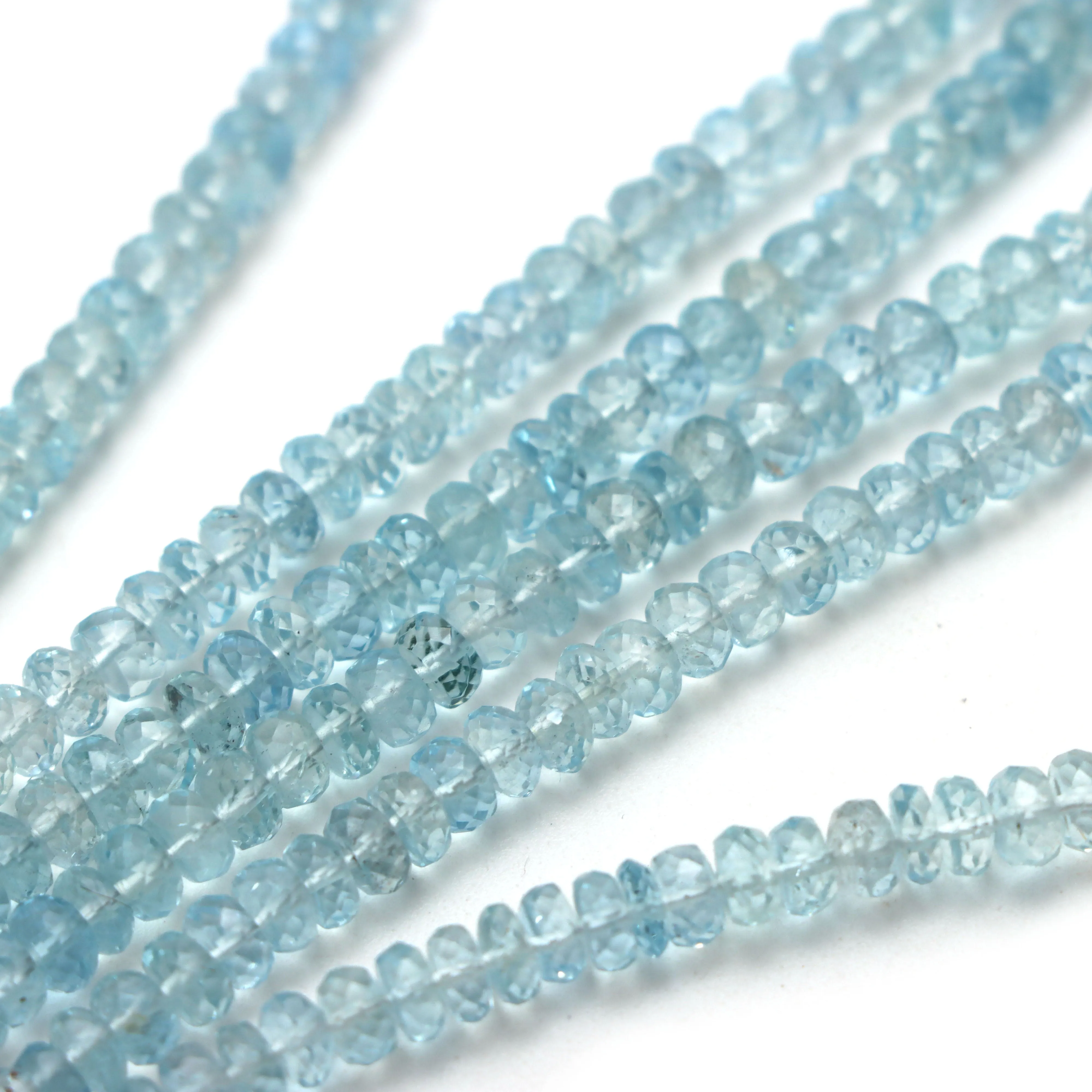 3mm - 5mm Aquamarine Faceted Rondelle Shape Beads