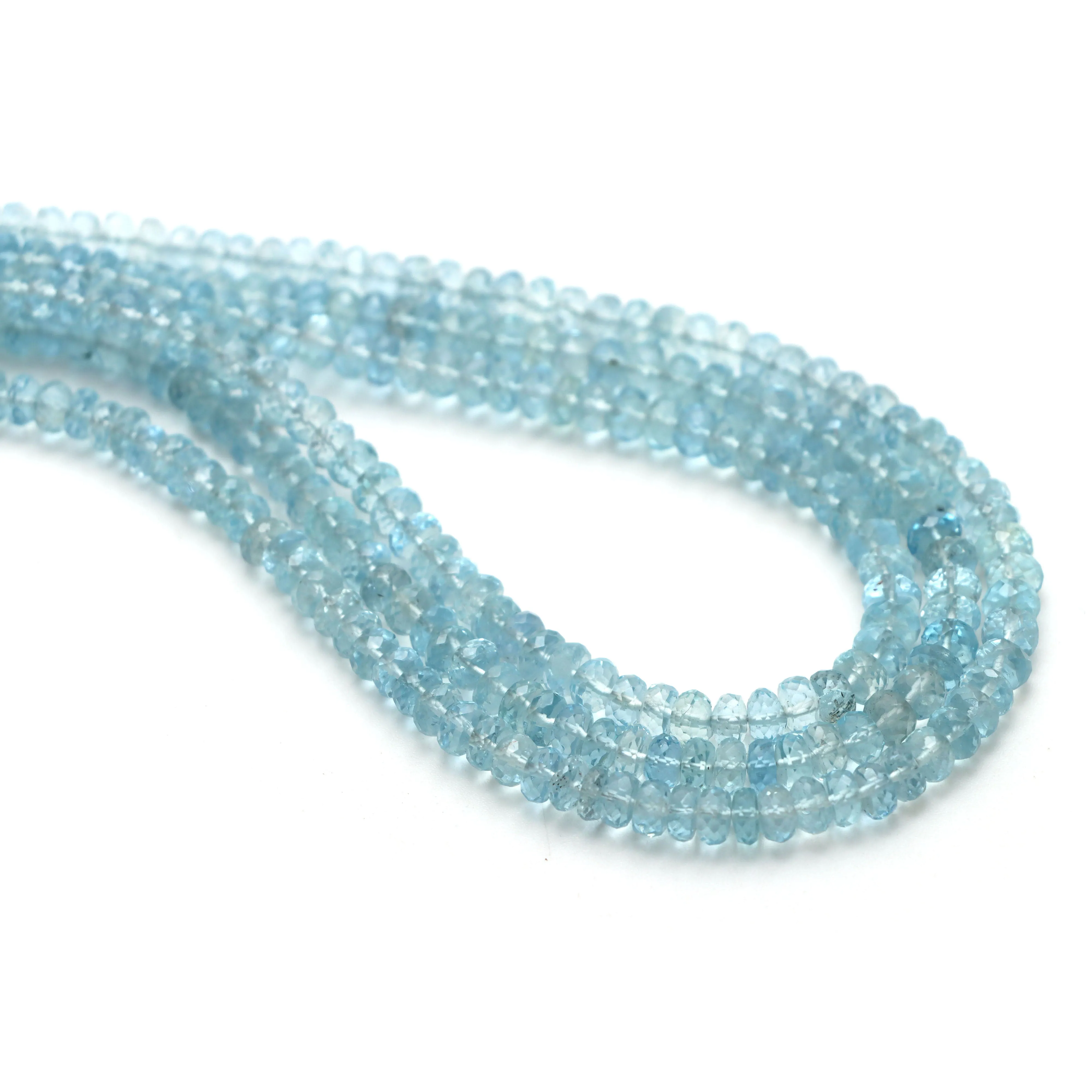 3mm - 5mm Aquamarine Faceted Rondelle Shape Beads