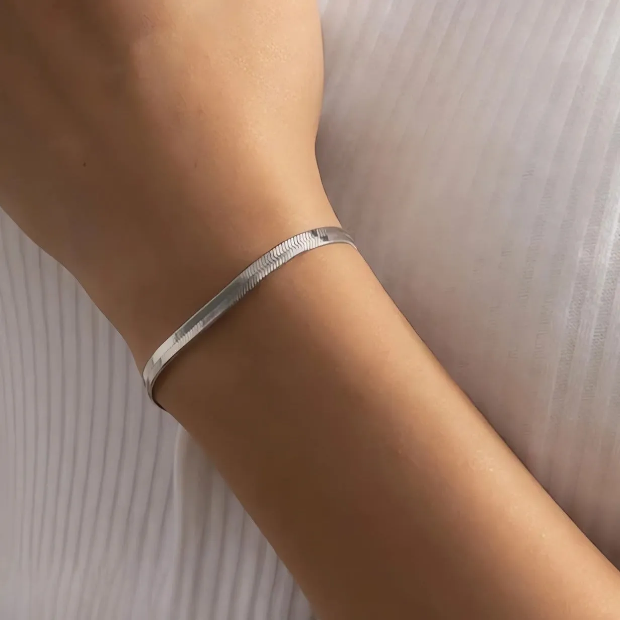 3mm Width Herringbone Snake Chain Bracelet