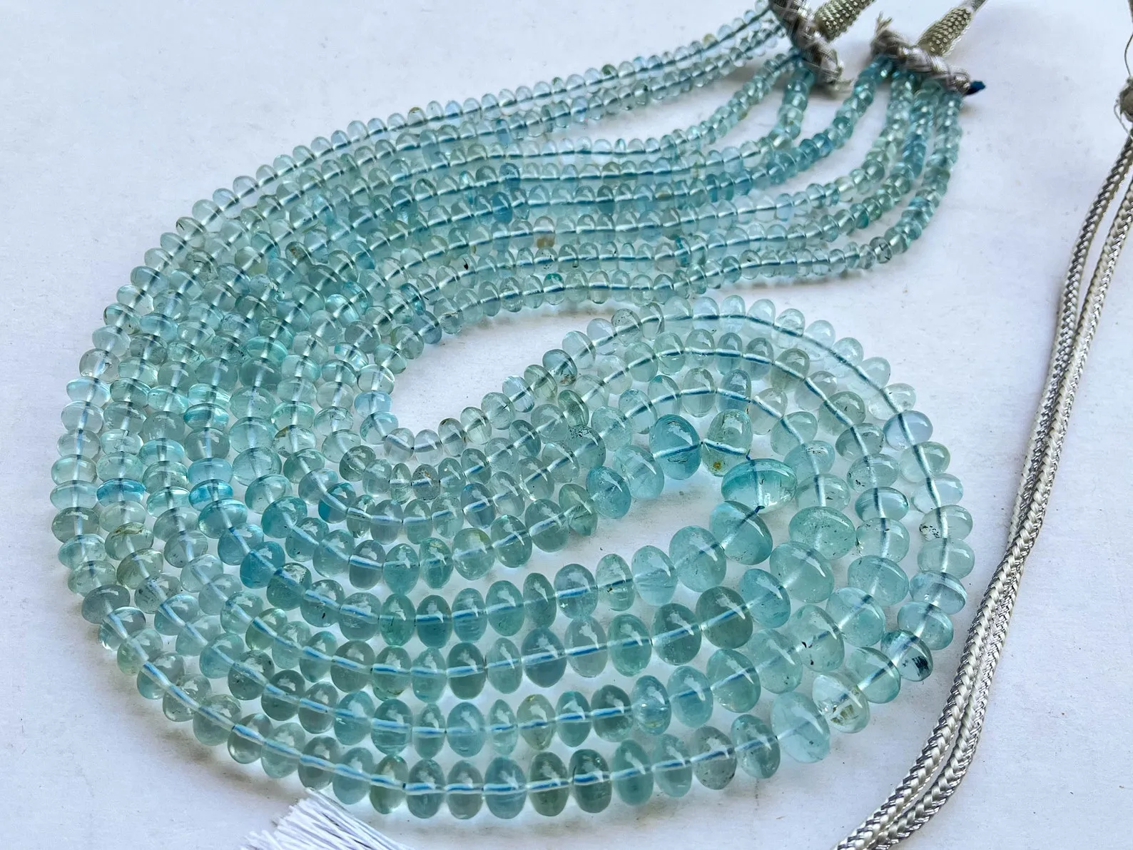4 Strings Natural Aquamarine (No Heat, No Treat) Smooth Rondelle Shape Beads