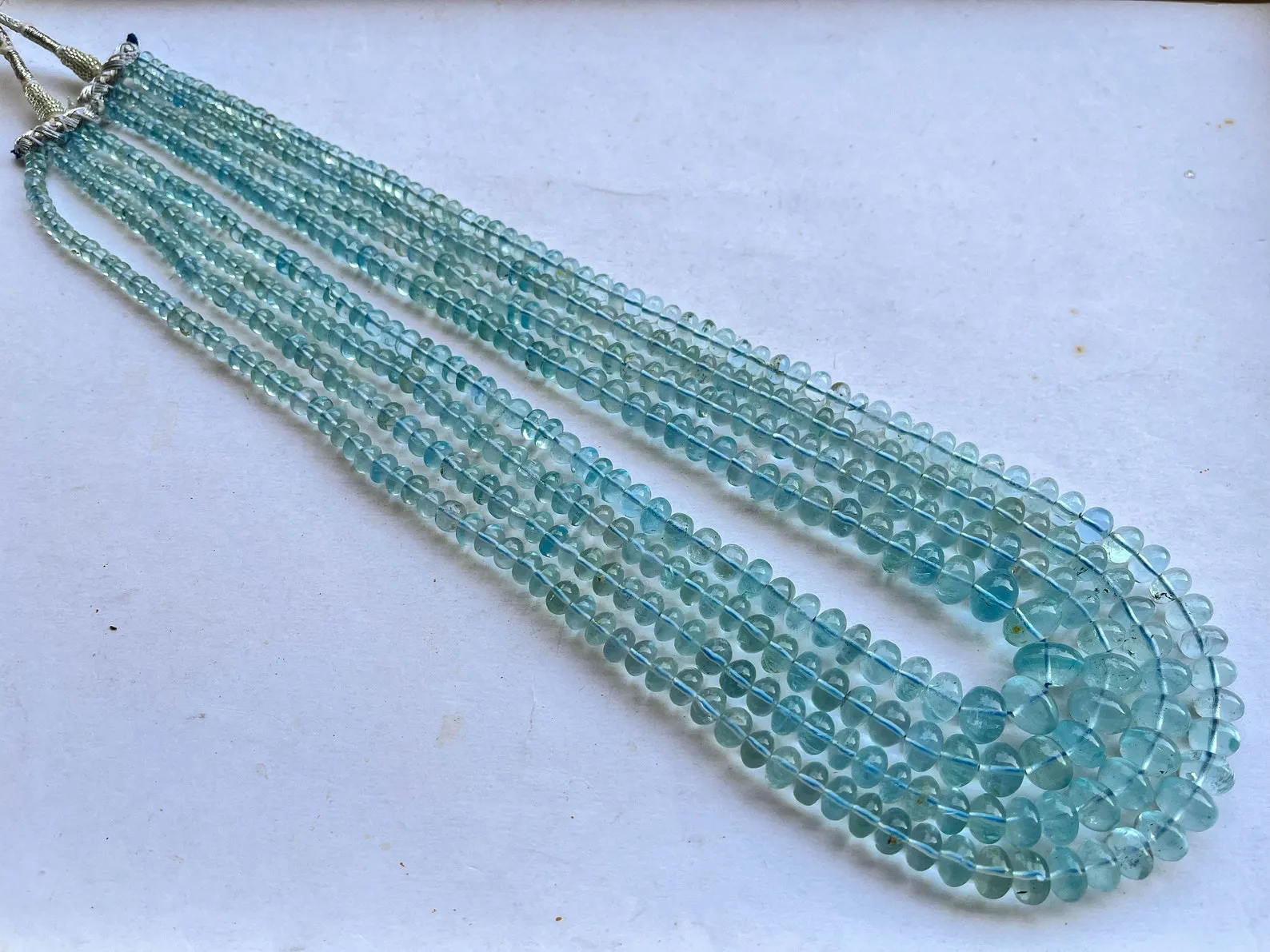 4 Strings Natural Aquamarine (No Heat, No Treat) Smooth Rondelle Shape Beads