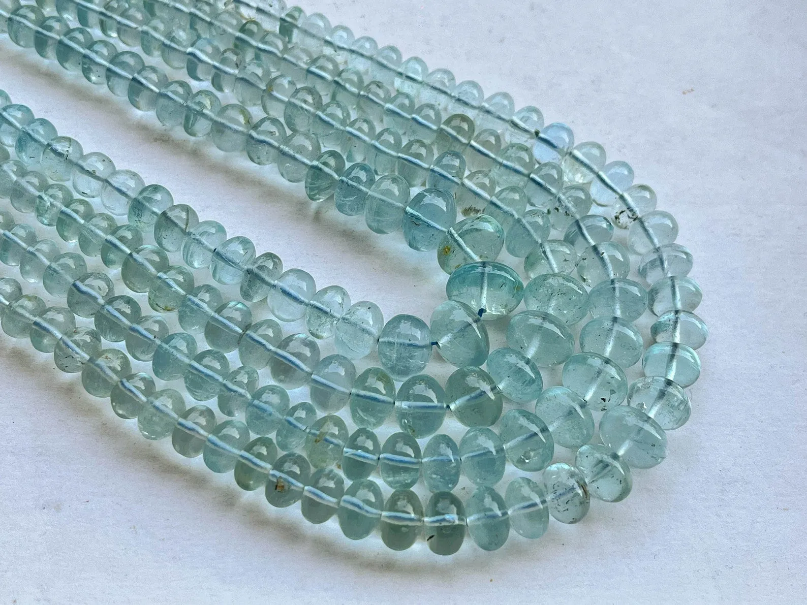 4 Strings Natural Aquamarine (No Heat, No Treat) Smooth Rondelle Shape Beads