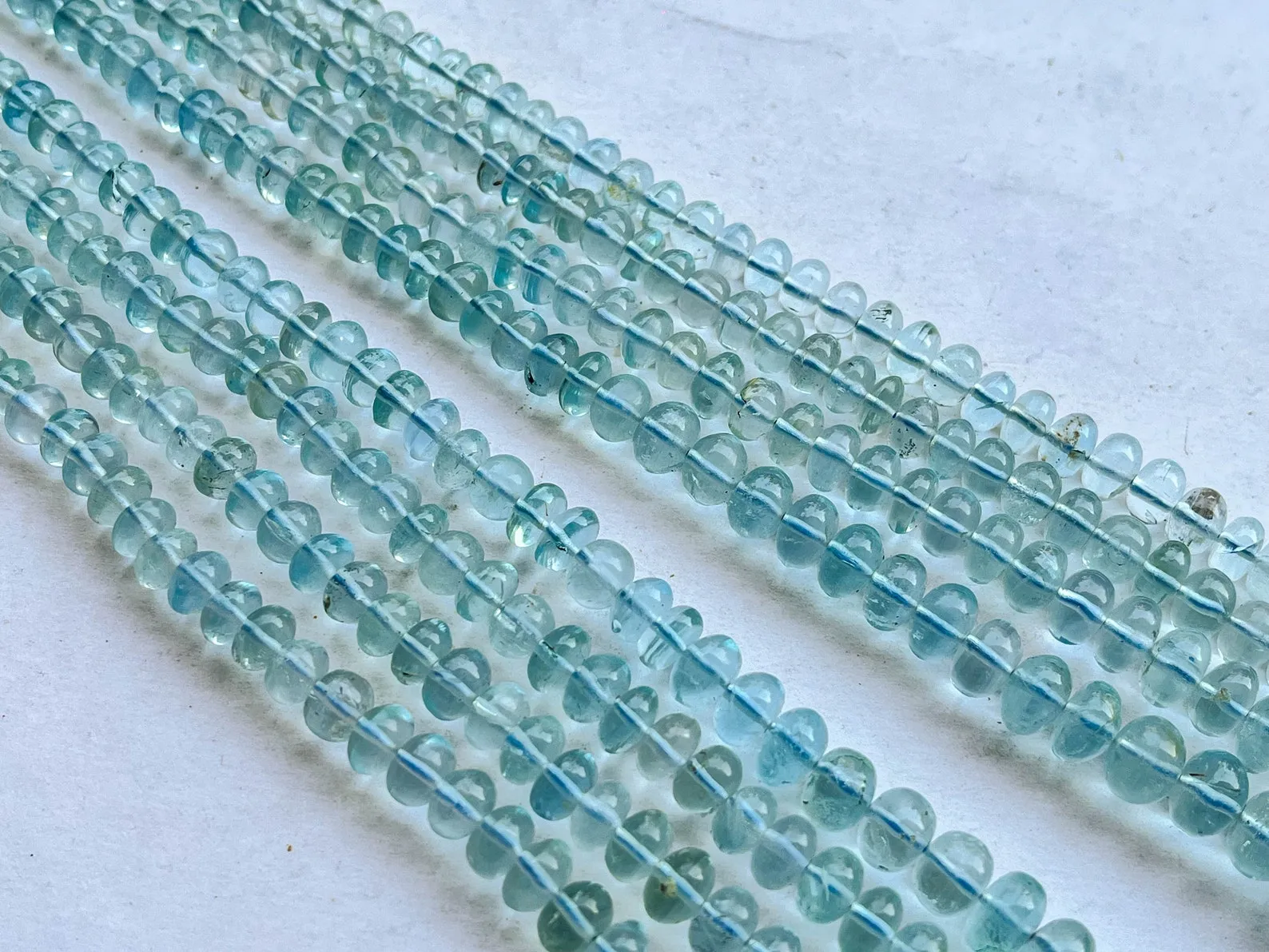 4 Strings Natural Aquamarine (No Heat, No Treat) Smooth Rondelle Shape Beads