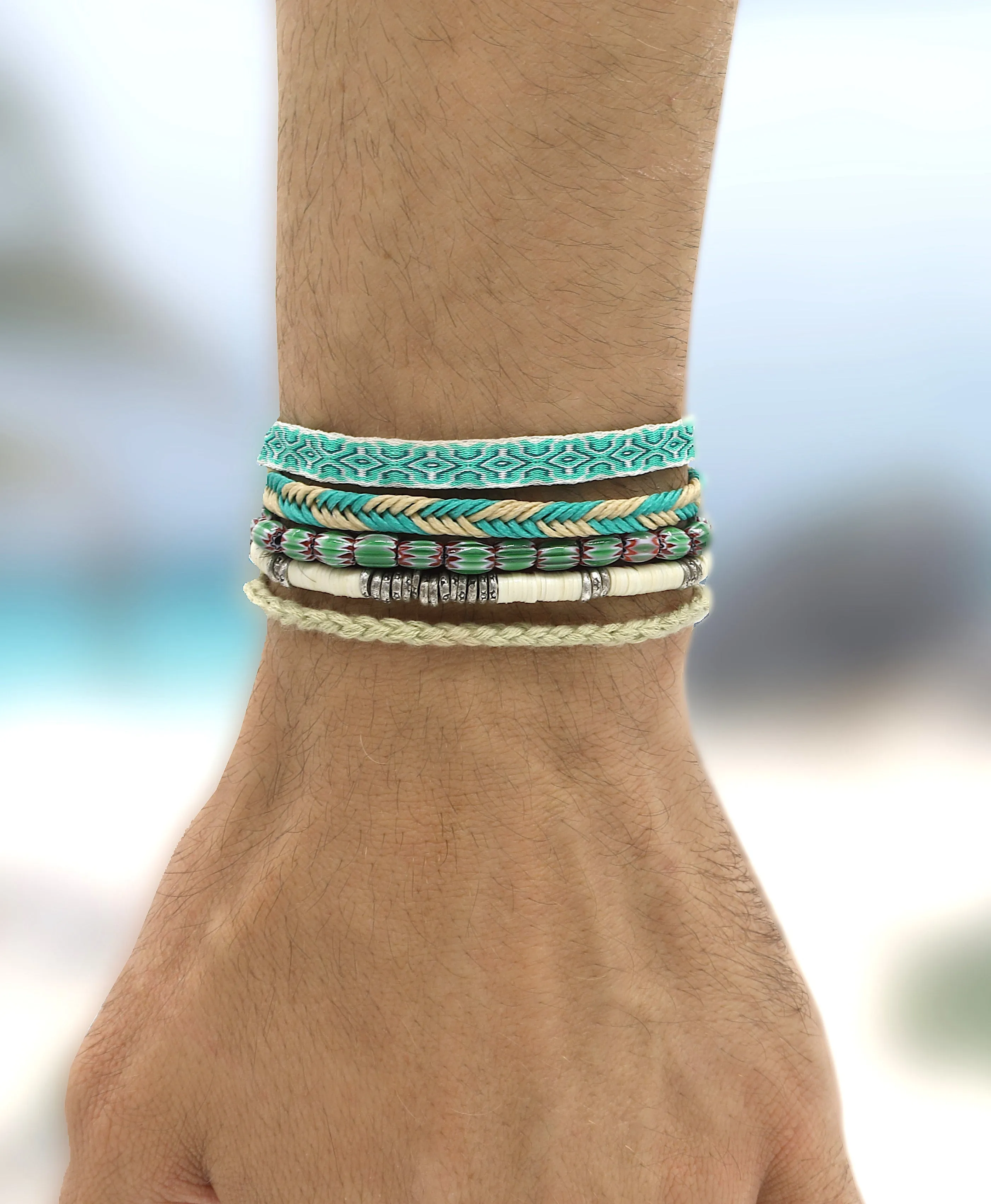 4mm Vinyl Beads "Rodeo" Bracelet (Off White/Silver)