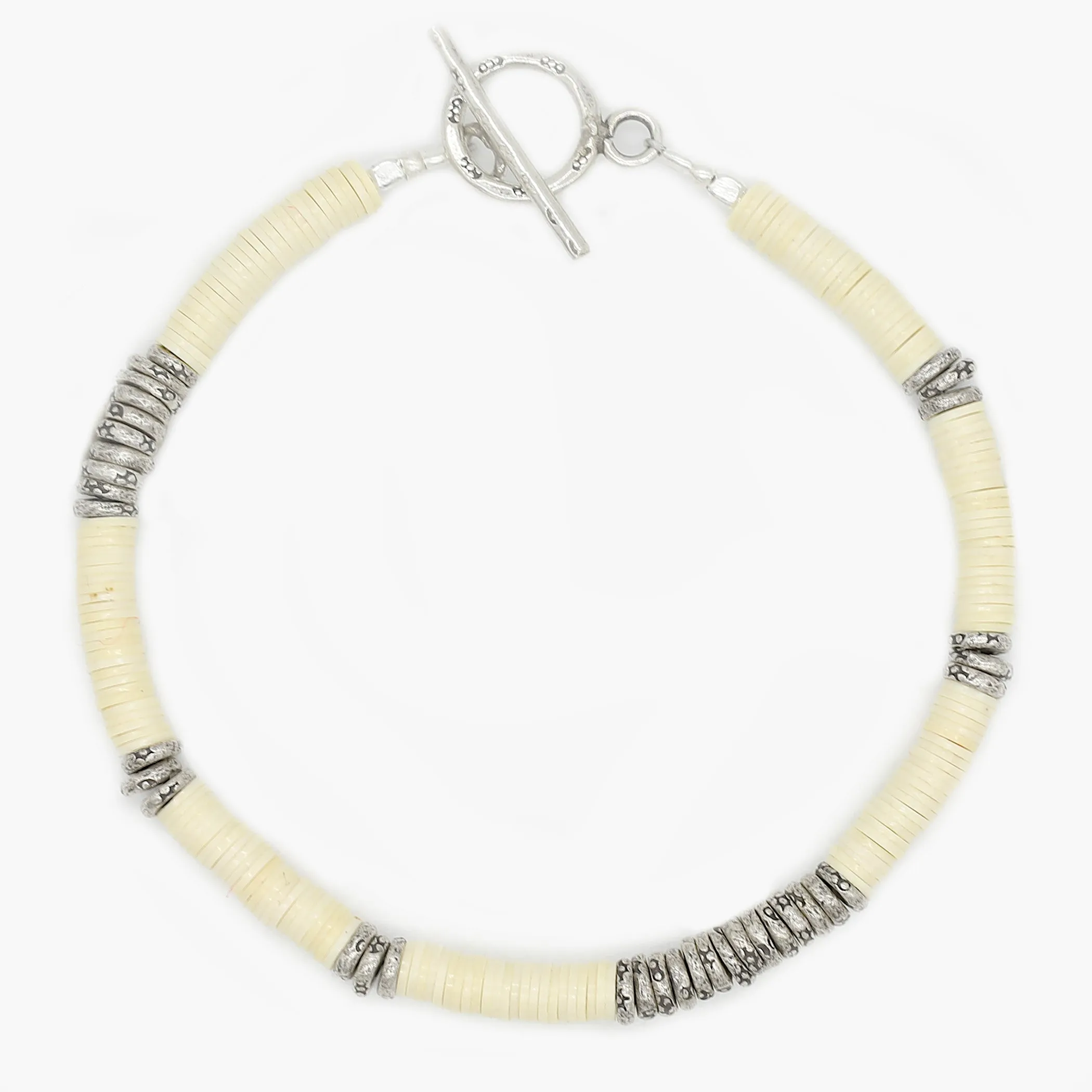 4mm Vinyl Beads "Rodeo" Bracelet (Off White/Silver)
