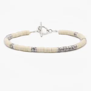 4mm Vinyl Beads "Rodeo" Bracelet (Off White/Silver)
