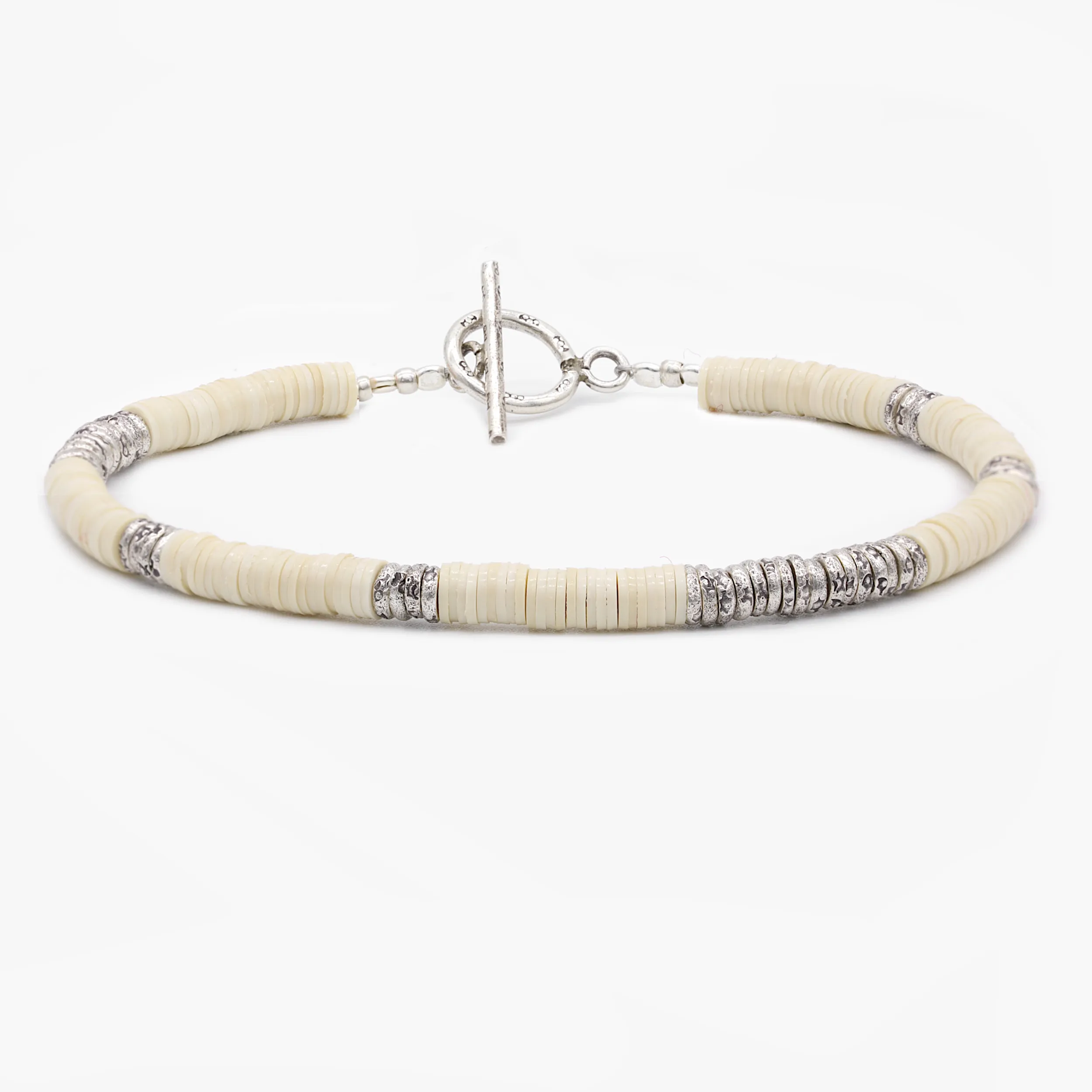 4mm Vinyl Beads "Rodeo" Bracelet (Off White/Silver)