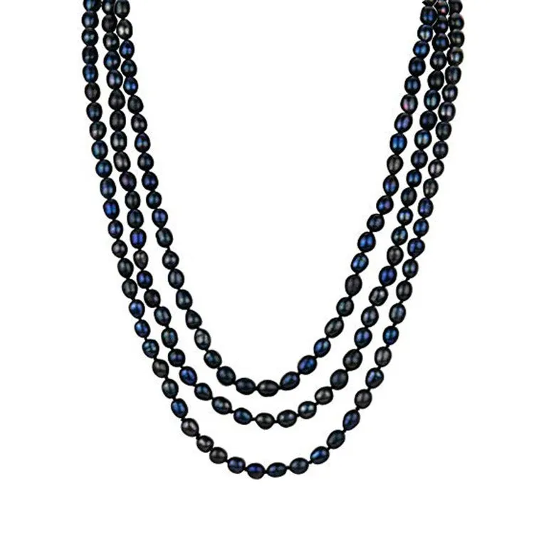 7-8mm Black Rice Shape 120cm Long Pearl Necklace for Women