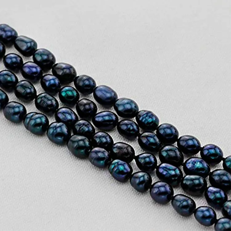 7-8mm Black Rice Shape 120cm Long Pearl Necklace for Women