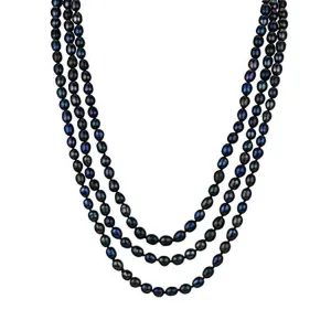 7-8mm Black Rice Shape 120cm Long Pearl Necklace for Women