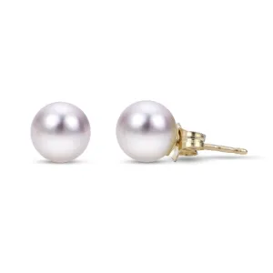 7mm A Akoya Pearl 14K Yellow Gold Stud Earrings