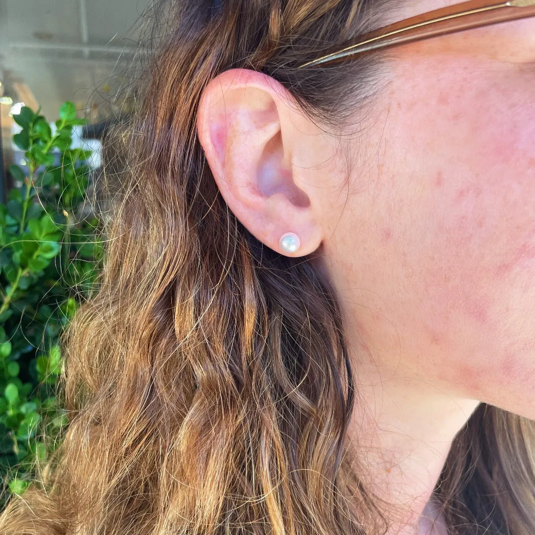7mm A Akoya Pearl 14K Yellow Gold Stud Earrings