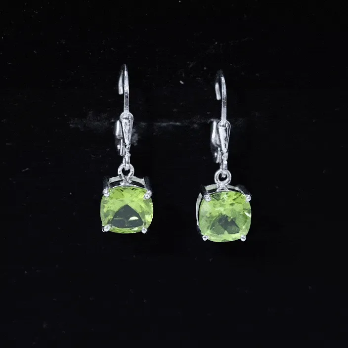 8 MM Cushion Cut Peridot Solitaire Drop Earrings