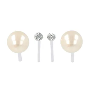 8mm Pearl and Stone Invisible Clip On Earrings Set