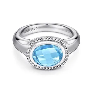 925 Sterling Silver Bujukan Blue Topaz Signet Ring