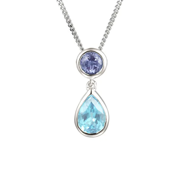 9ct Blue Topaz & Iolite Pendant & Chain