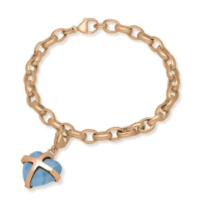 9ct Rose Gold Aquamarine Medium Cross Heart Charm Bracelet