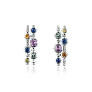 9ct White Gold & Multi-Coloured Sapphire Climber Earrings