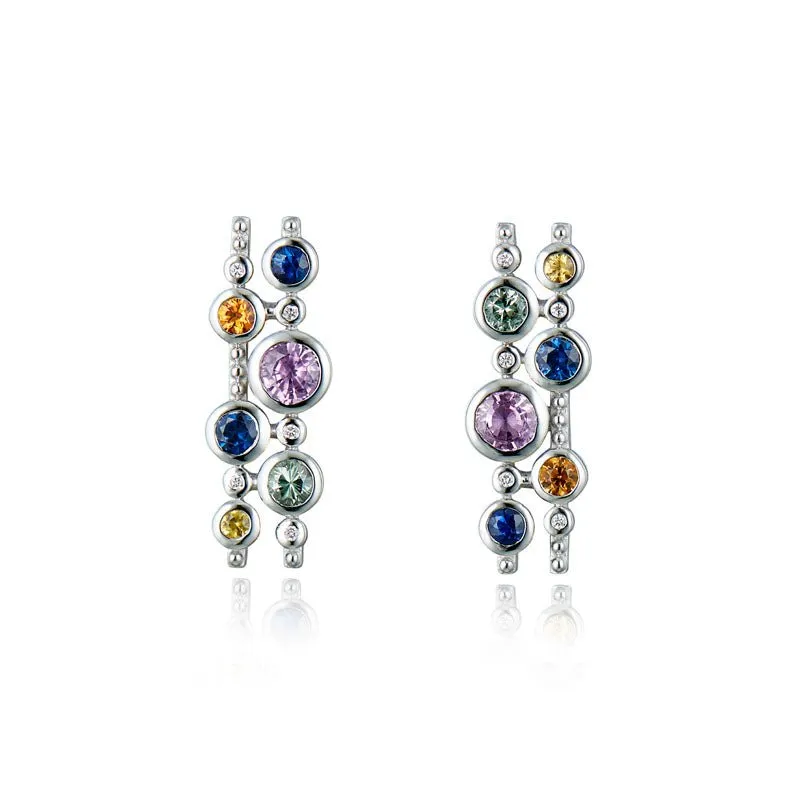 9ct White Gold & Multi-Coloured Sapphire Climber Earrings