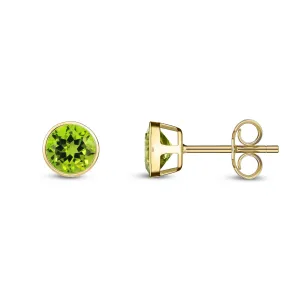 9ct Yellow Gold 5mm Peridot Rubover Stud Earrings 1.16ct