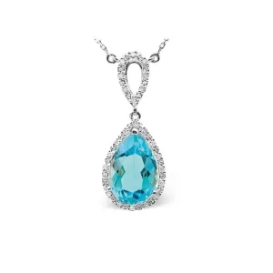 Acotis Diamonds 9K White Gold 0.12ct Diamond 3.52ct Blue Topaz Necklace B1215