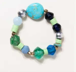 African Vinyl, Mexican Silver, Vintage African trading beads, Aquamarine & Kingman Turquoise