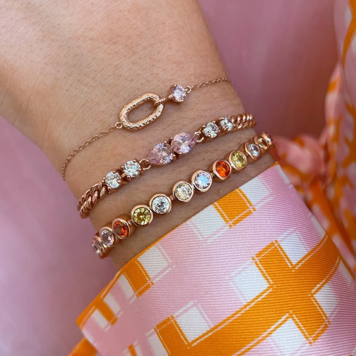 Alma Vintage Oval Bracelet Rose Pink CZ and Rose Gold